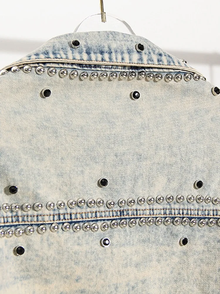 Denim Light Wash Studded Half Jacket