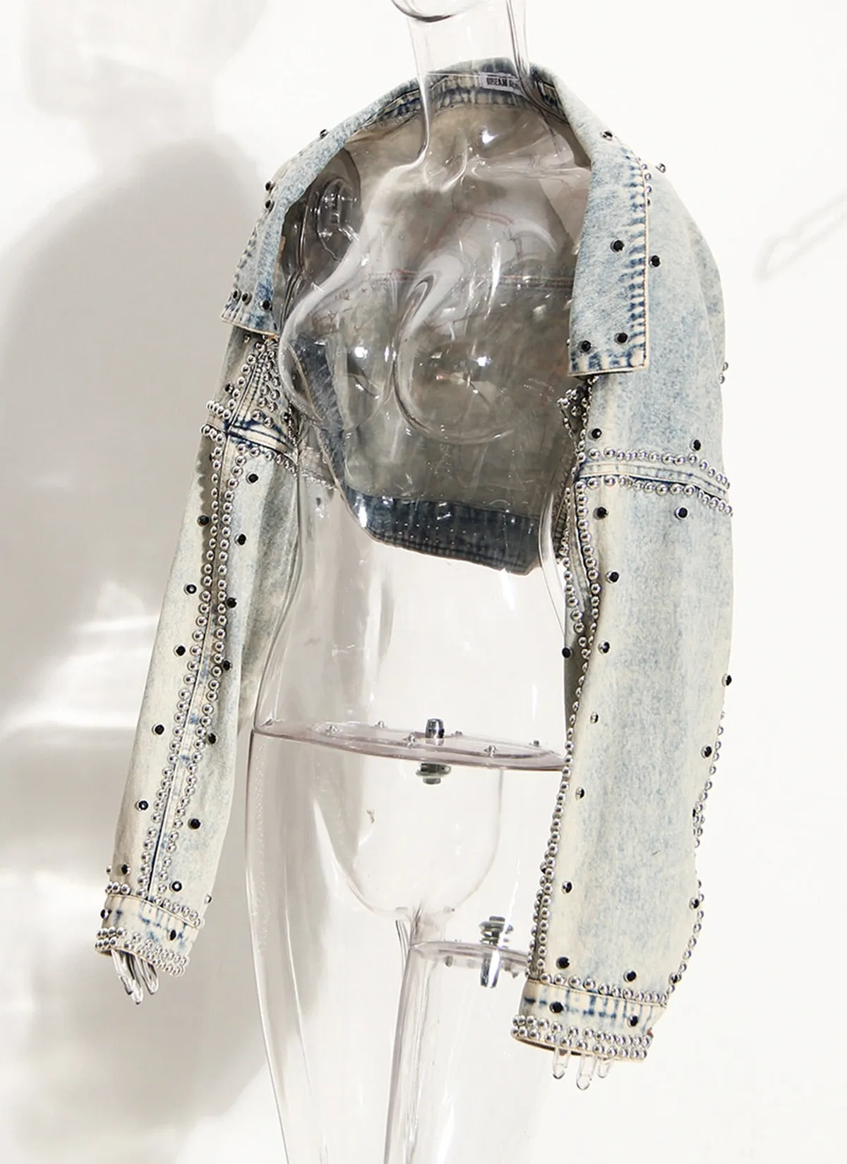 Denim Light Wash Studded Half Jacket
