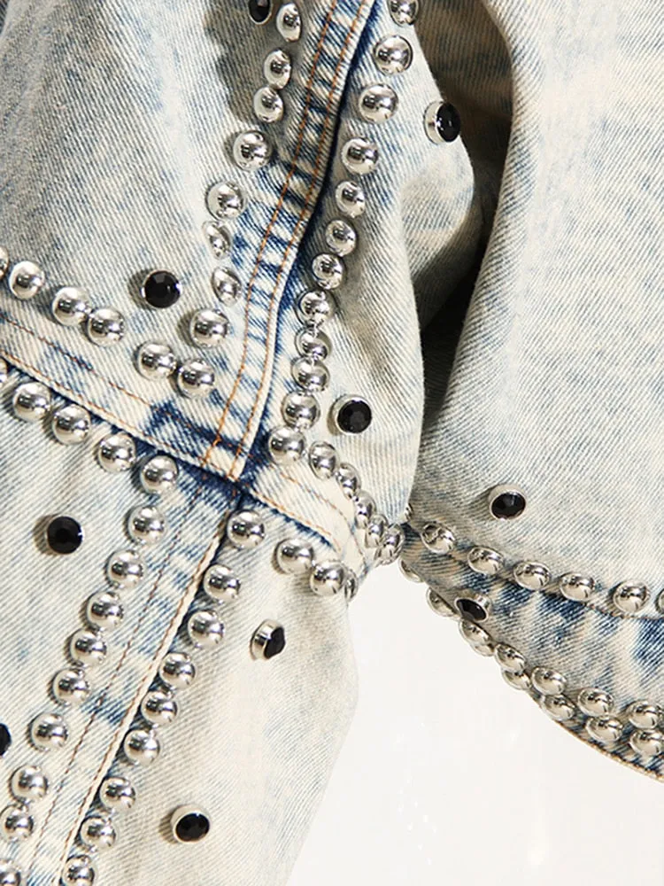 Denim Light Wash Studded Half Jacket