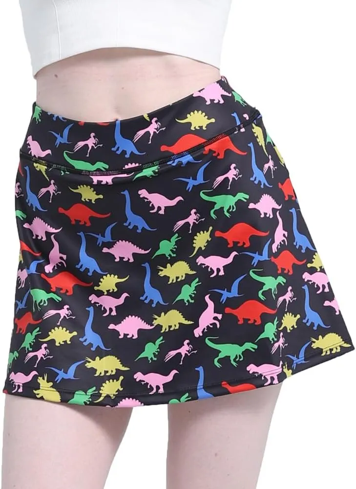 Dinosaur Women's Skorts Skirts High Waisted Golf Pleated Skirts for Running Pickleball Workout