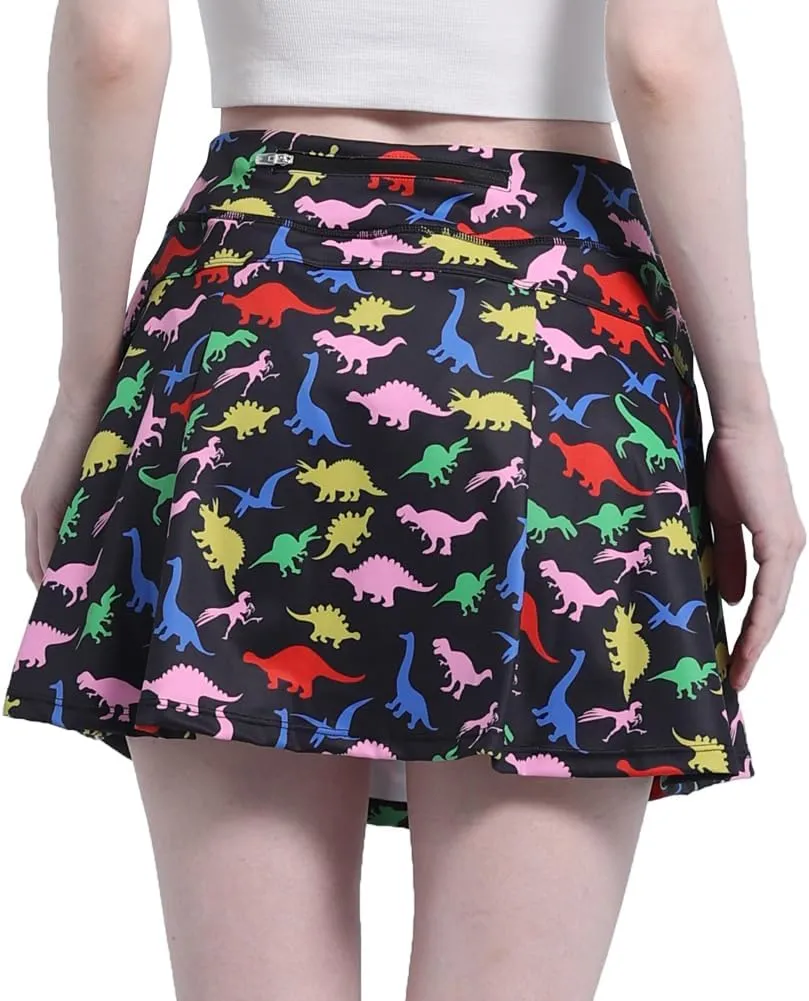 Dinosaur Women's Skorts Skirts High Waisted Golf Pleated Skirts for Running Pickleball Workout