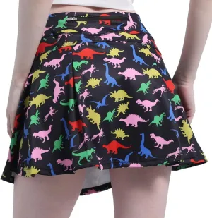 Dinosaur Women's Skorts Skirts High Waisted Golf Pleated Skirts for Running Pickleball Workout