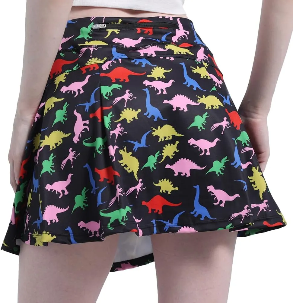 Dinosaur Women's Skorts Skirts High Waisted Golf Pleated Skirts for Running Pickleball Workout