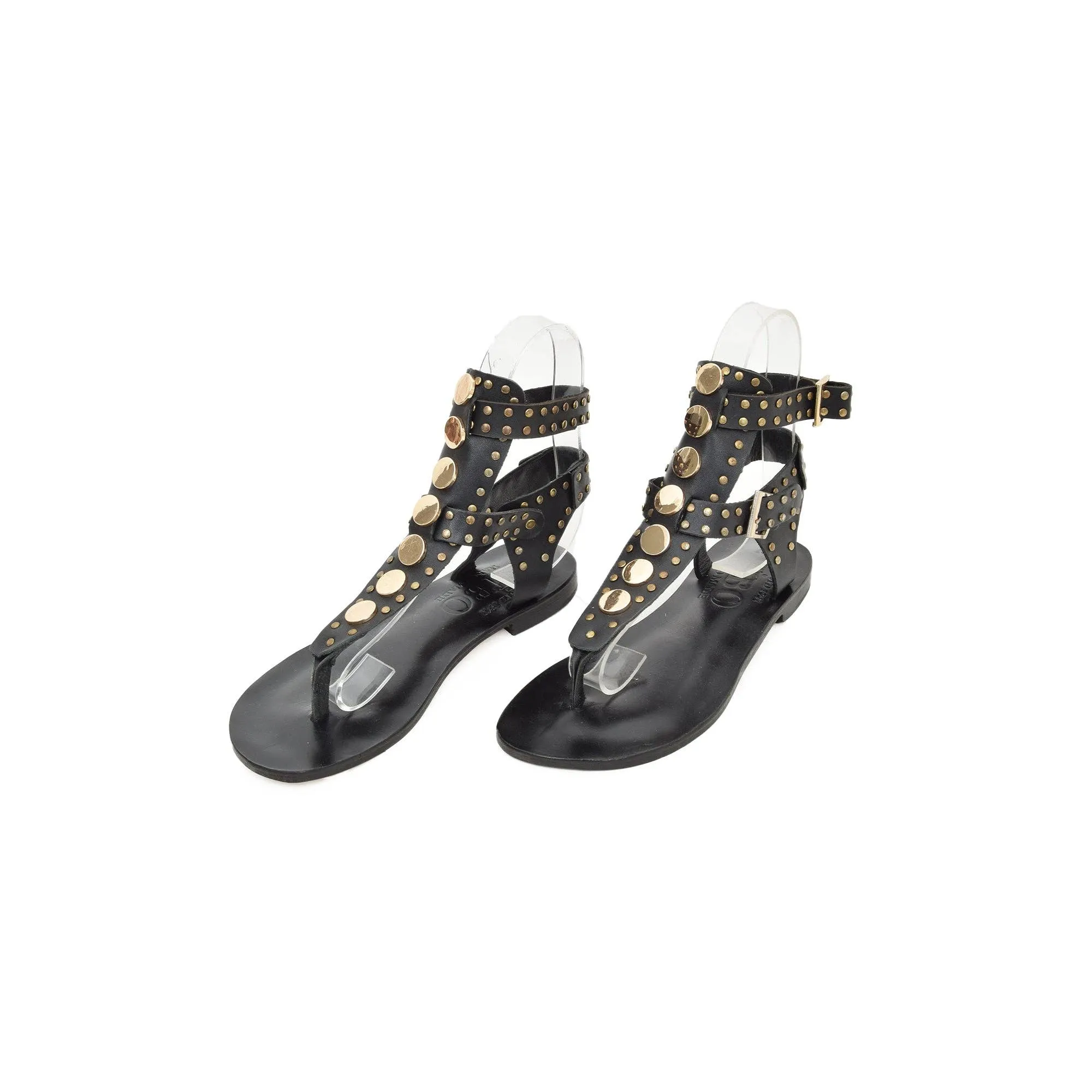 Dione Black Leather Women's Sandals