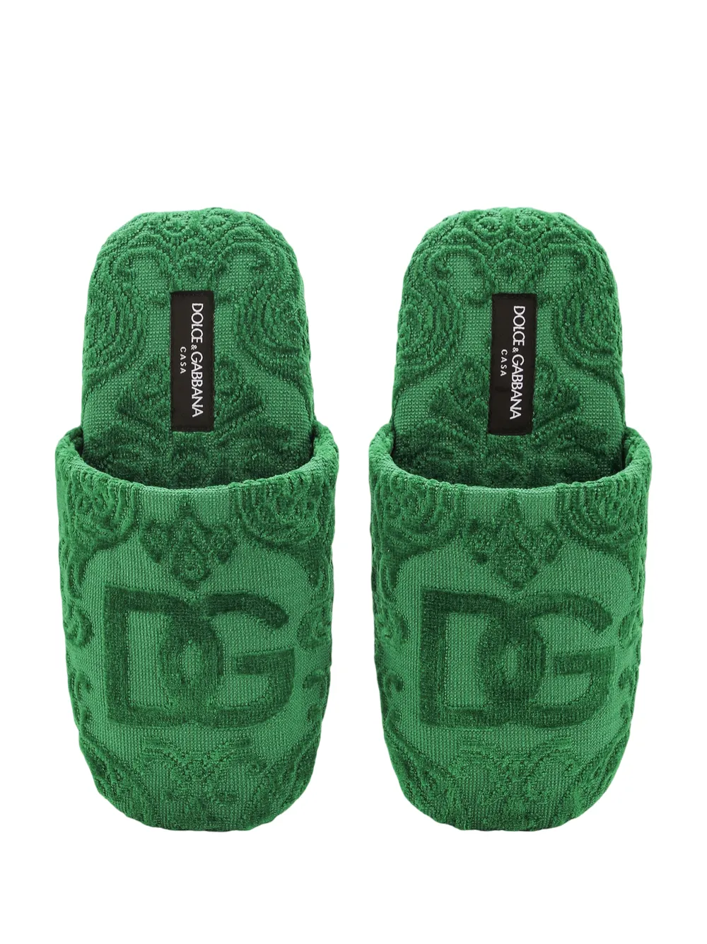 Dolce & Gabbana Casa Jacquard Cotton Terry Slippers in Verde Maiolica