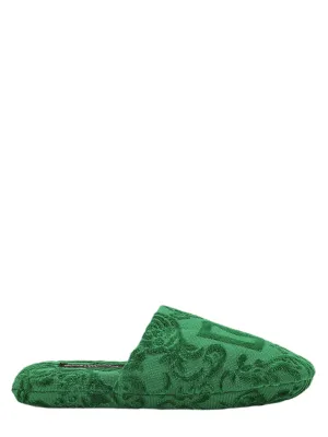 Dolce & Gabbana Casa Jacquard Cotton Terry Slippers in Verde Maiolica