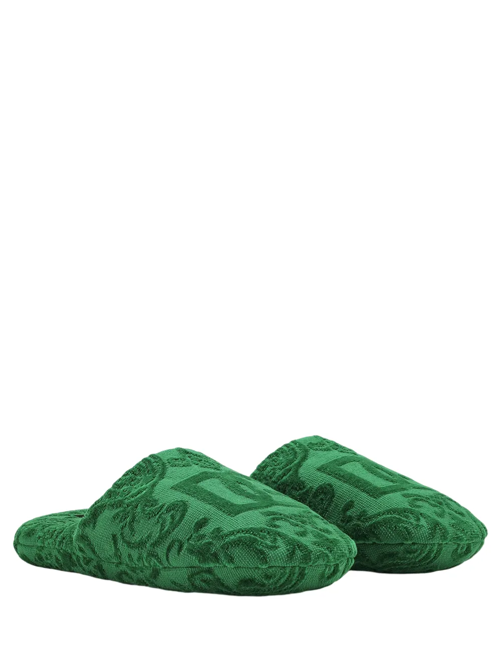 Dolce & Gabbana Casa Jacquard Cotton Terry Slippers in Verde Maiolica