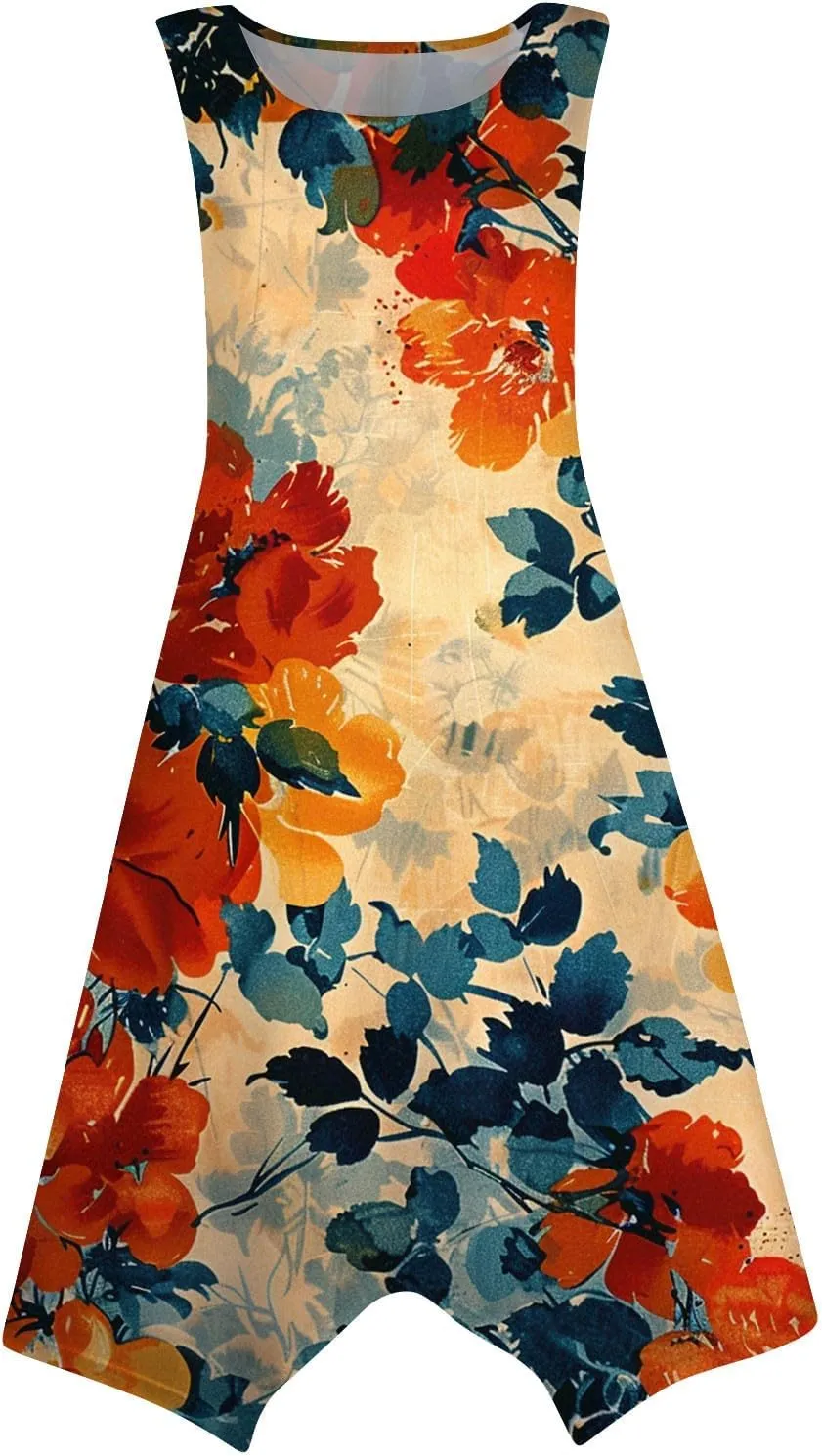 DOPOCQ Midi Dresses for Women 2024 Summer Hawaiian Trendy Print Boho Beach Dresses Casual Plus Size Sleeveless Tank Sundress