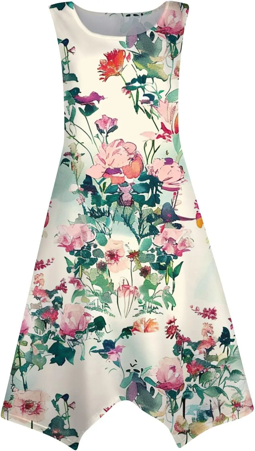 DOPOCQ Midi Dresses for Women 2024 Summer Hawaiian Trendy Print Boho Beach Dresses Casual Plus Size Sleeveless Tank Sundress