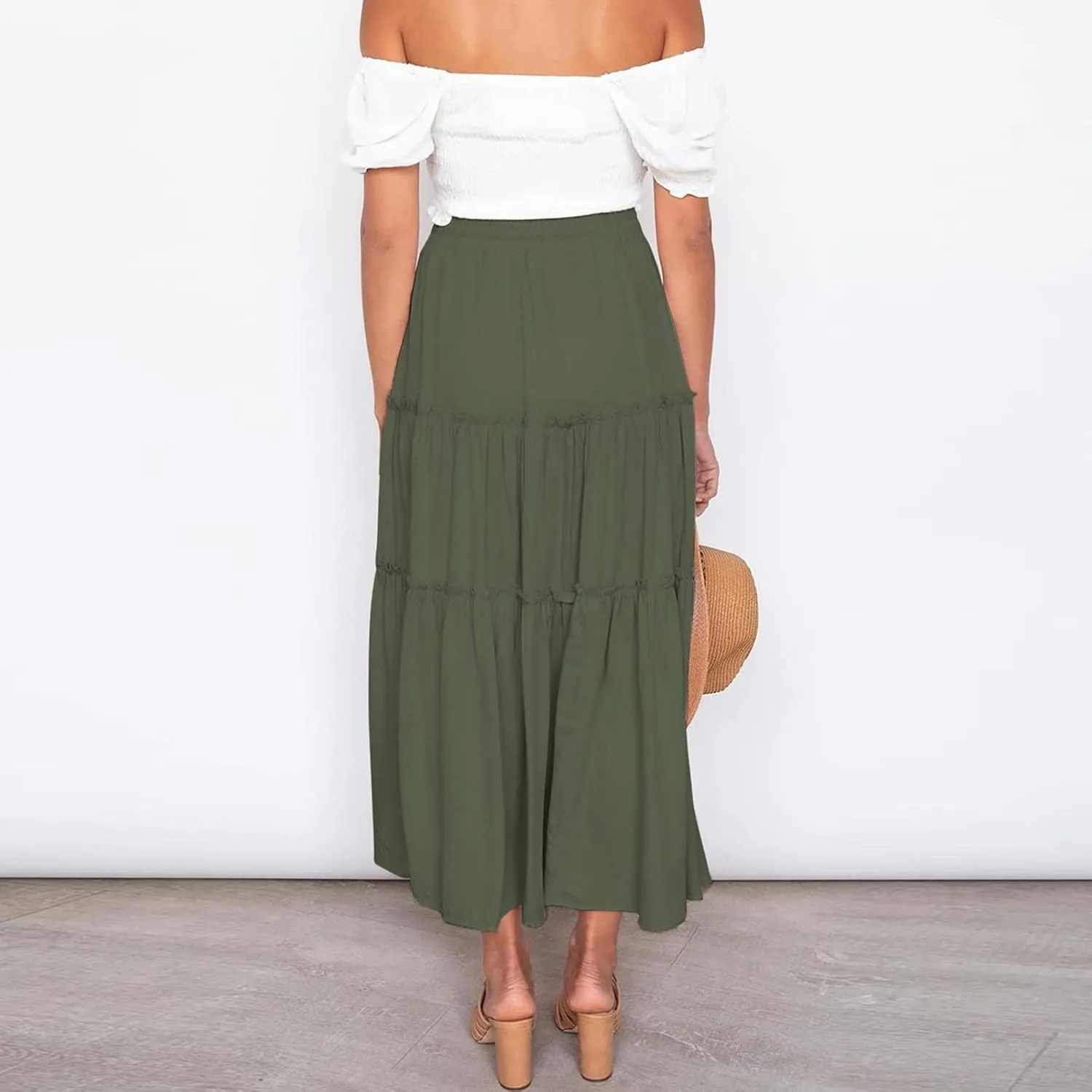 Drawstring Womens Skirt High Rise Ruched Skirts Ruffle Boho Pleated Waist Summer for Women 2023 Casual Cute Robe