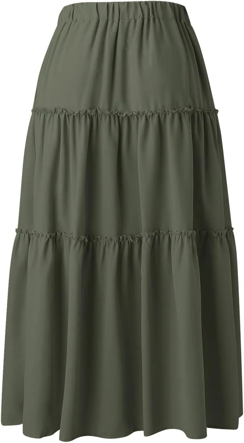 Drawstring Womens Skirt High Rise Ruched Skirts Ruffle Boho Pleated Waist Summer for Women 2023 Casual Cute Robe