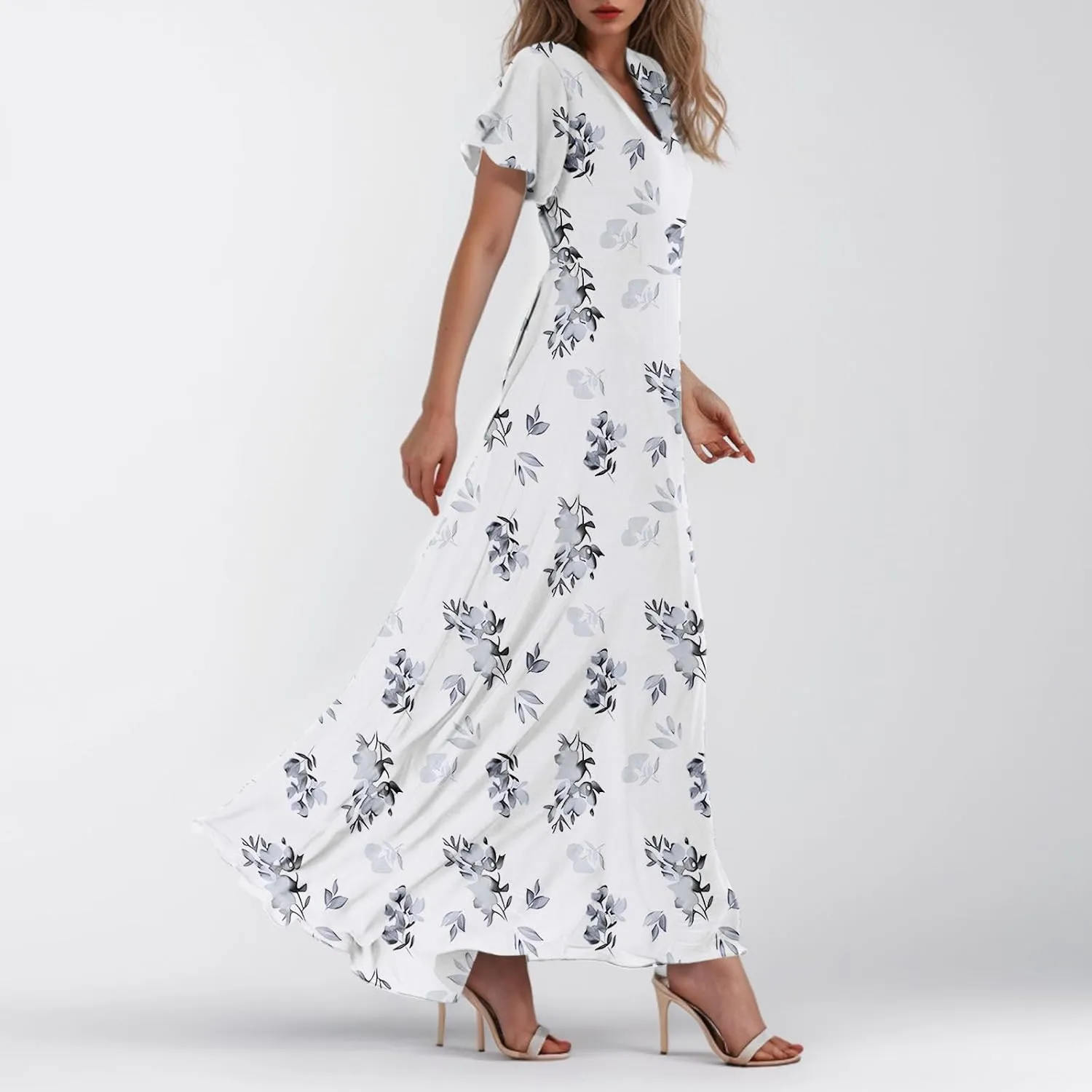 Dresses for Church Women 2025 Maxi Dress Summer Wrap Floral Ruffle Sleeve Chiffon Wedding Dress Boho
