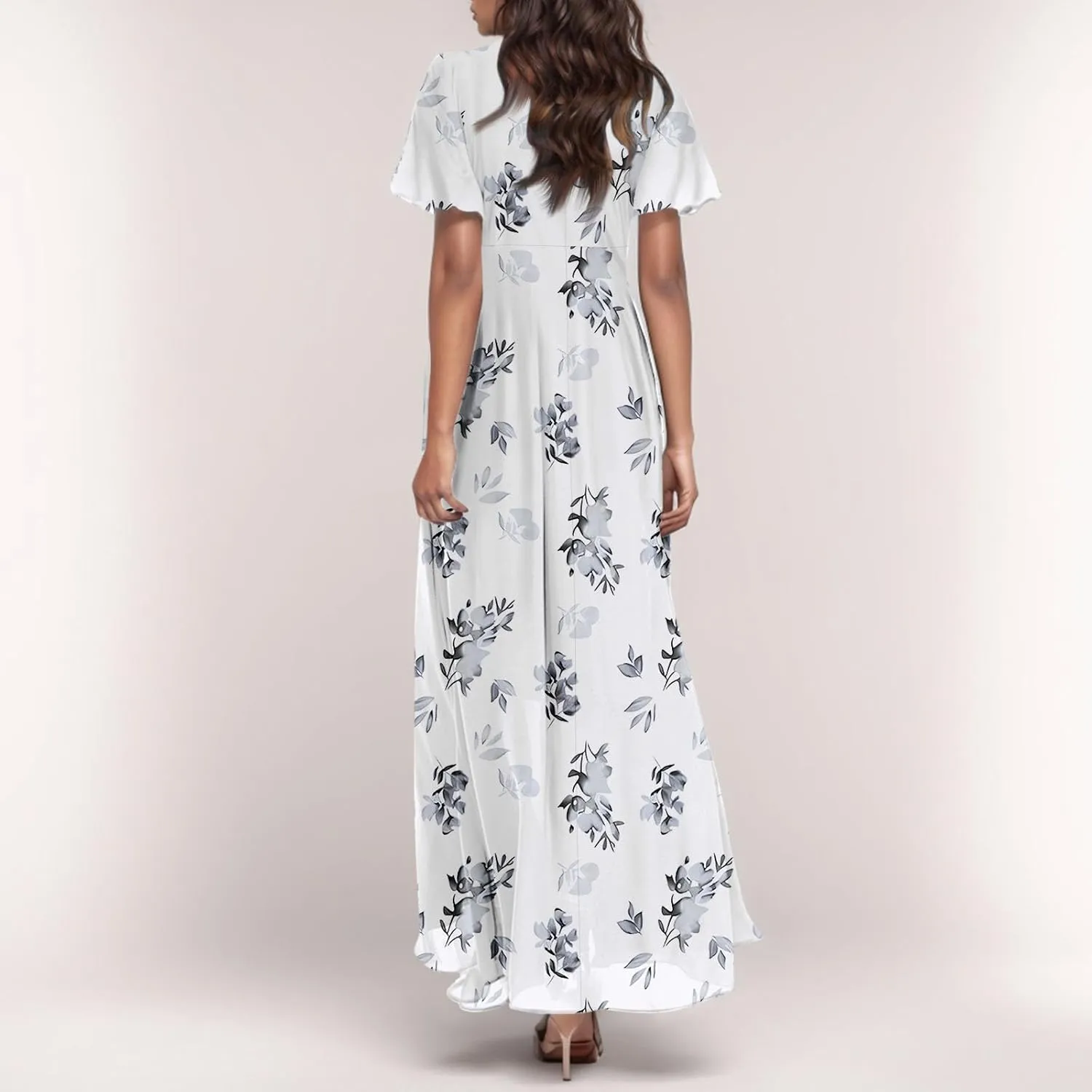 Dresses for Church Women 2025 Maxi Dress Summer Wrap Floral Ruffle Sleeve Chiffon Wedding Dress Boho