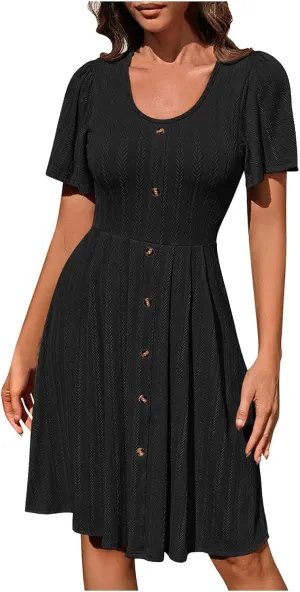 Dresses for Teens Floral Summer Dress Ruffle Sleeve Crewneck Flowy Swing Mini Dresses with Pockets