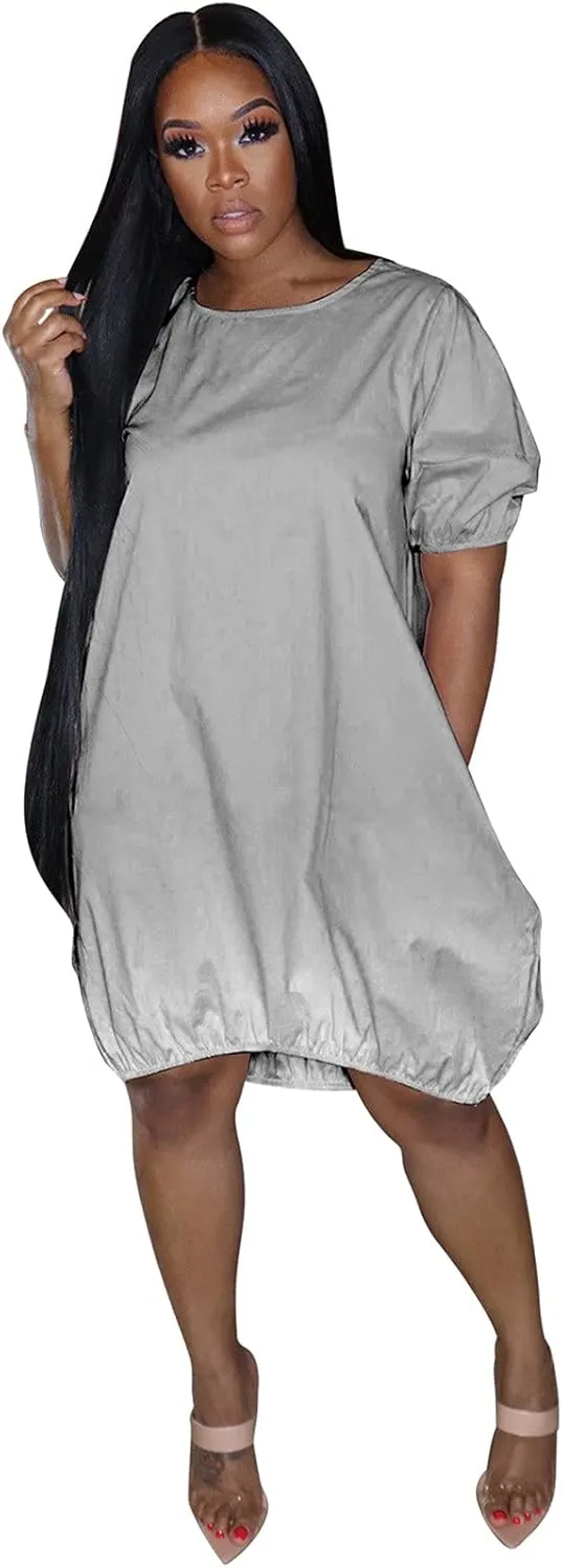 Dresses for Women 2024 Casual Short Sleeve Crew Neck Midi Dress with Pockets Plus Size Loose Gradient Summer Dresses