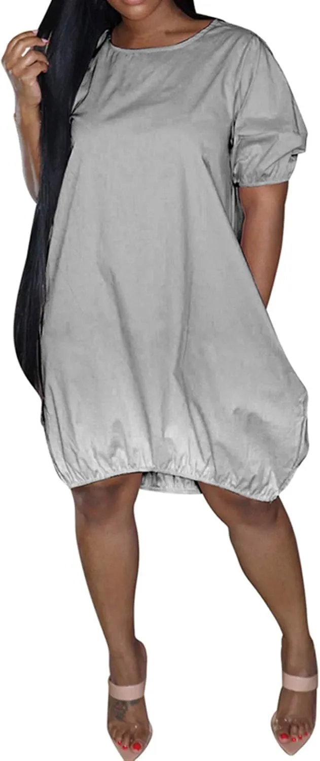 Dresses for Women 2024 Casual Short Sleeve Crew Neck Midi Dress with Pockets Plus Size Loose Gradient Summer Dresses