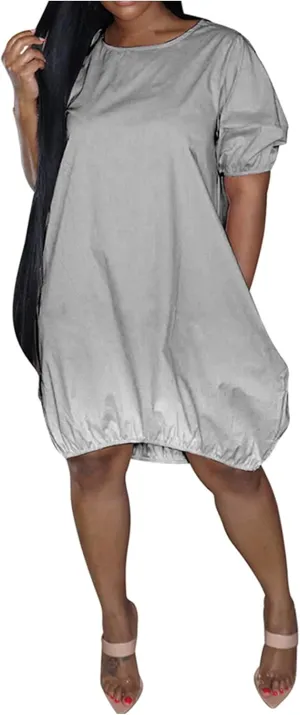 Dresses for Women 2024 Casual Short Sleeve Crew Neck Midi Dress with Pockets Plus Size Loose Gradient Summer Dresses