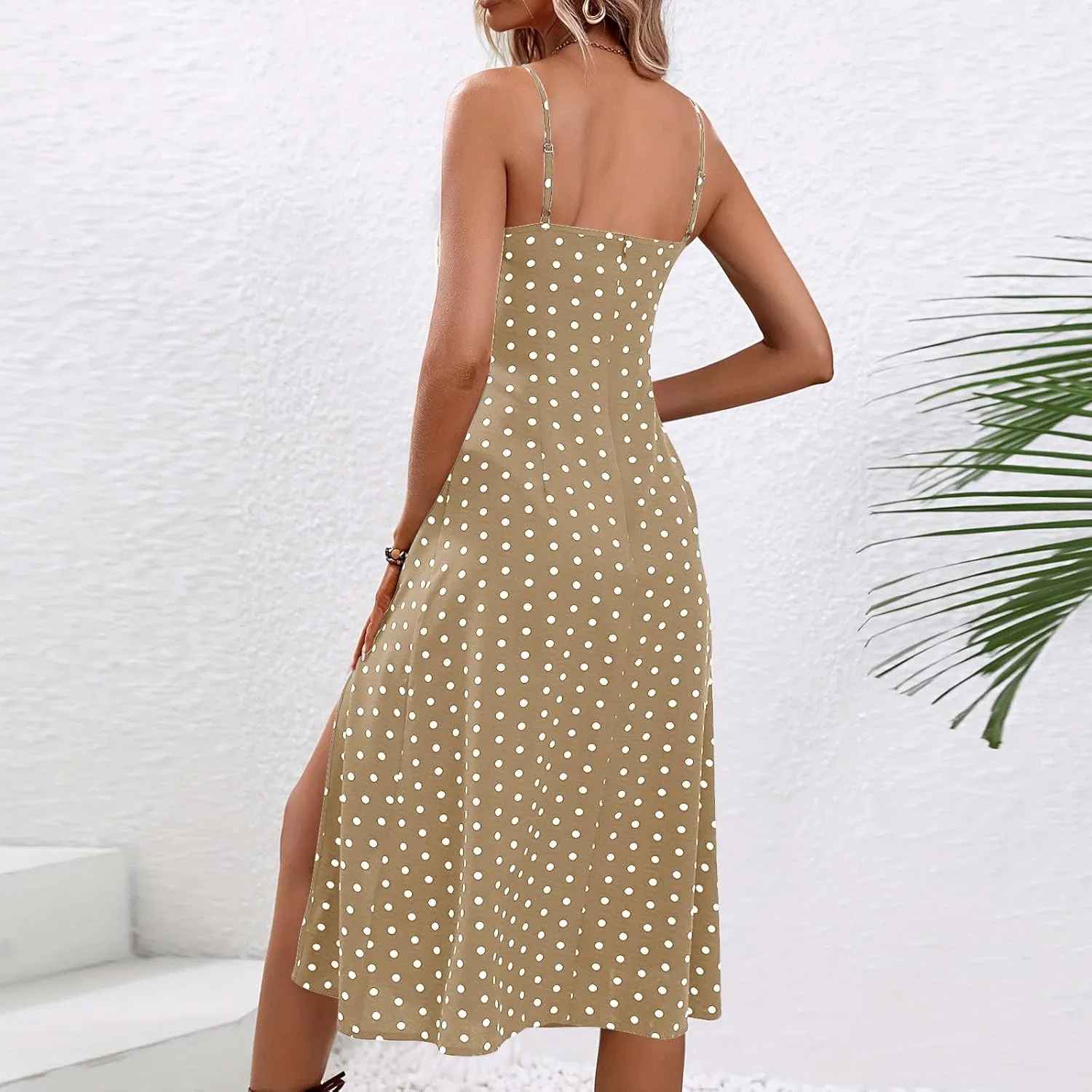 Dresses for Women 2025 Casual Spring Summer Sleeveless Spaghetti Straps Sundress Trendy Split Hem Boho Tank Dress
