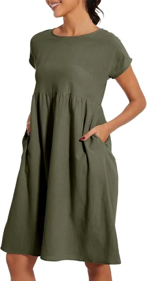 Dresses for Women 2025 Summer Cotton Linen Short Sleeve Midi Dress Plus Size Trendy Boho Beach Sundress with Pockets