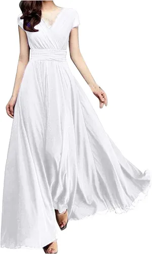 Dresses for Women Plus Size Casual Elegant Dress Spring Bodycon Dresses Flowy Swing V Neck Wedding Guest Party Dress
