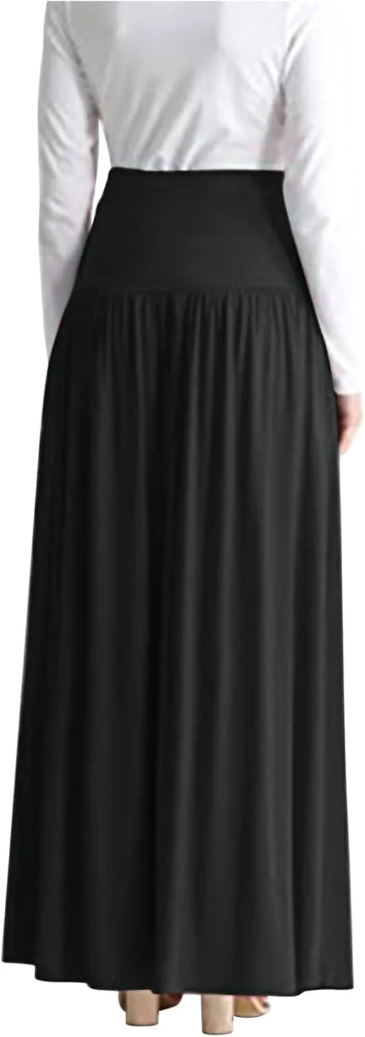 Dressy Casual Ankle Length Skirts for Women High Waist Pleated Maxi Skirt Elegant Business Work Skirt with Pocket