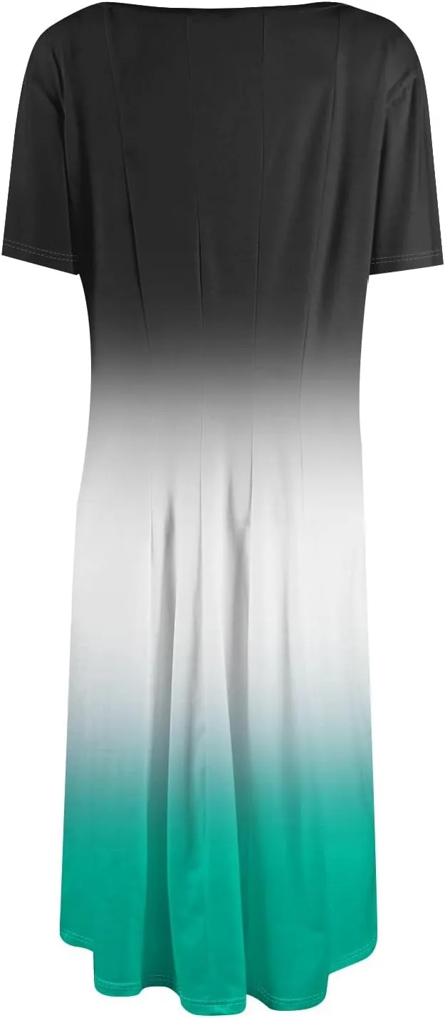 Easter Dress for Women Short Sleeve Casual Flowy Trendy Vacation Midi Dress Crewneck Beach Long Sundresses Summer