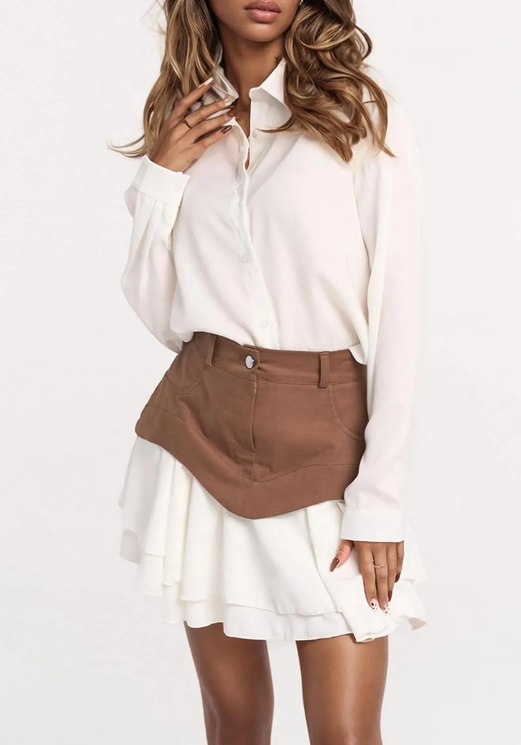 Ecirod Womens Summer Color Block Tiered Layer A Line Pleated Mini Skirt High Waisted Ruffle Hem Y2k Jean Short Skirts