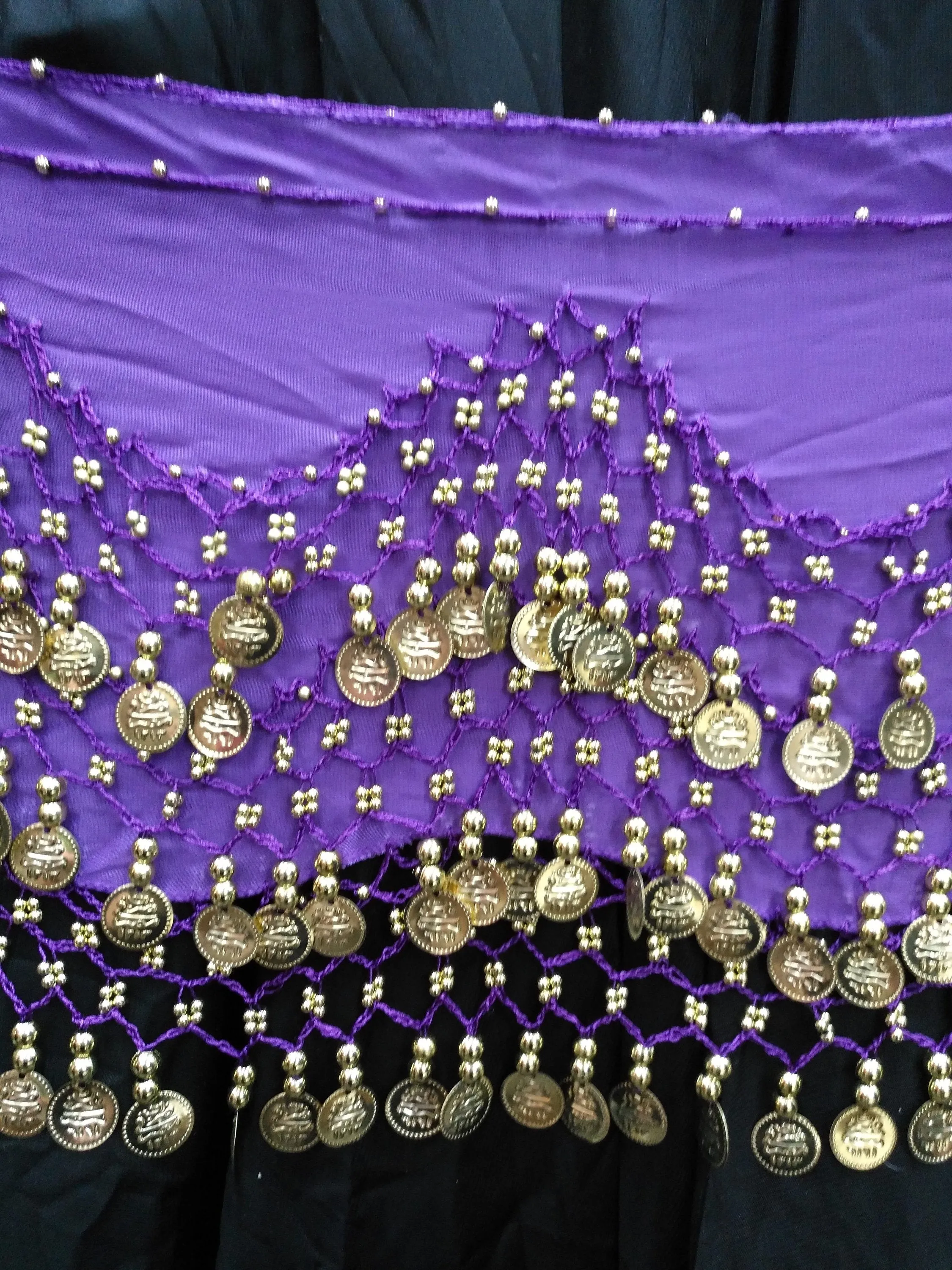 Egyptian Style Belly Dance Hip Scarf - Purple  Chiffon Coin Belt for Belly Dancing