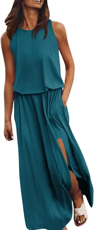 Elegant Sleeveless Maxi Dress for Women 2025 Sexy Flowy Long Dresses Perfect for Summer, Beach, and Resort Wear