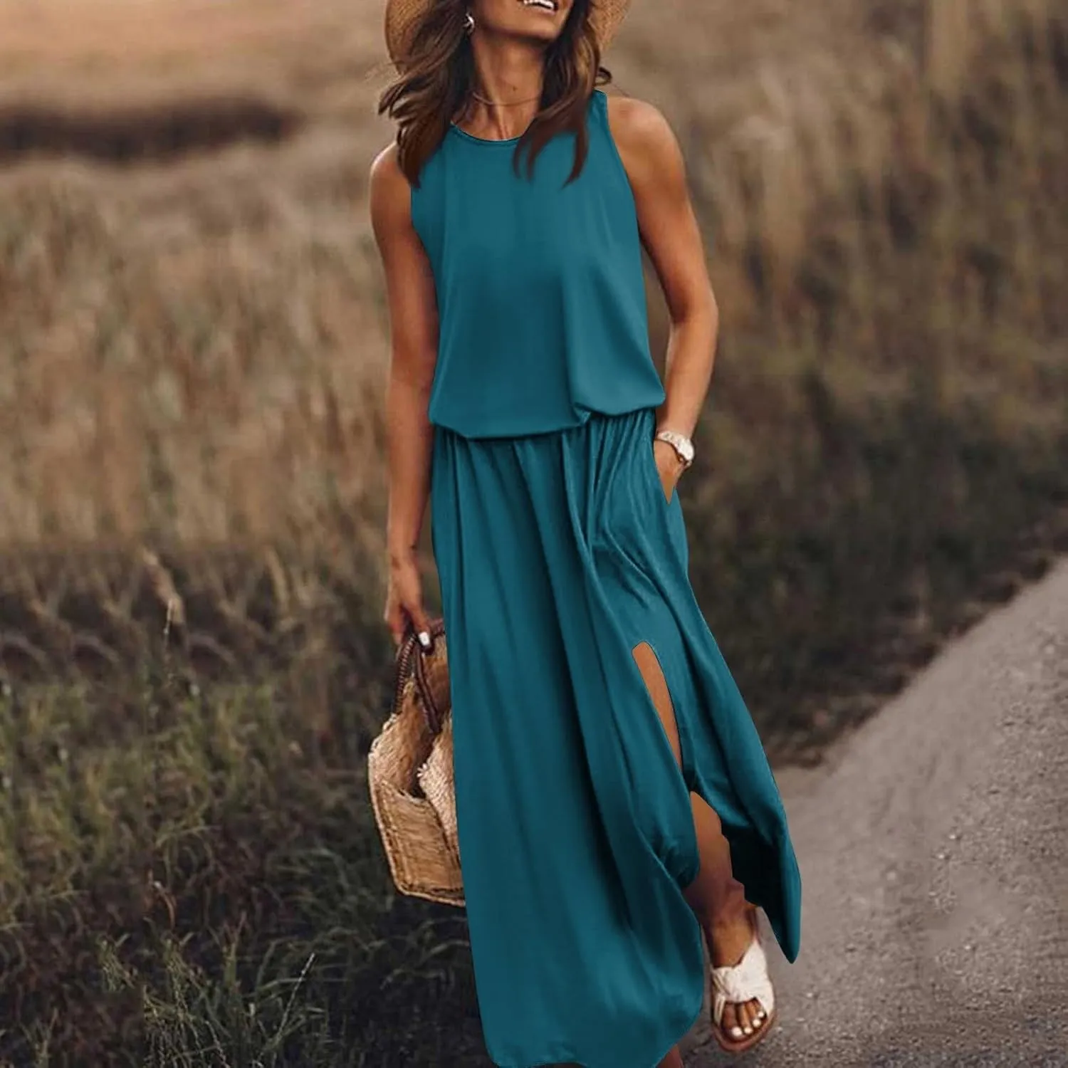 Elegant Sleeveless Maxi Dress for Women 2025 Sexy Flowy Long Dresses Perfect for Summer, Beach, and Resort Wear