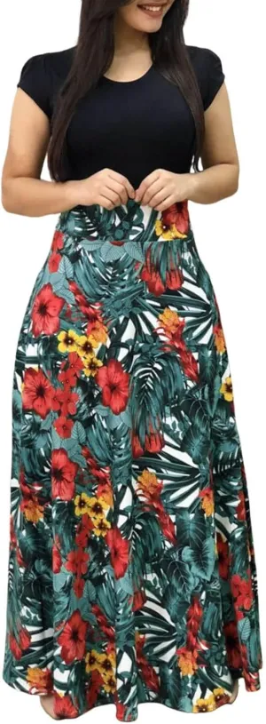 Empire Waist Dresses for Women Short Sleeve Vintage Floral Maxi Dress Long Formal Casual Church Wedding Guest Dresses