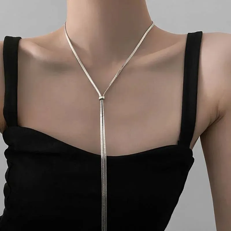 Endless Glamour Y-style Adjustable Long Flat Chain Necklace