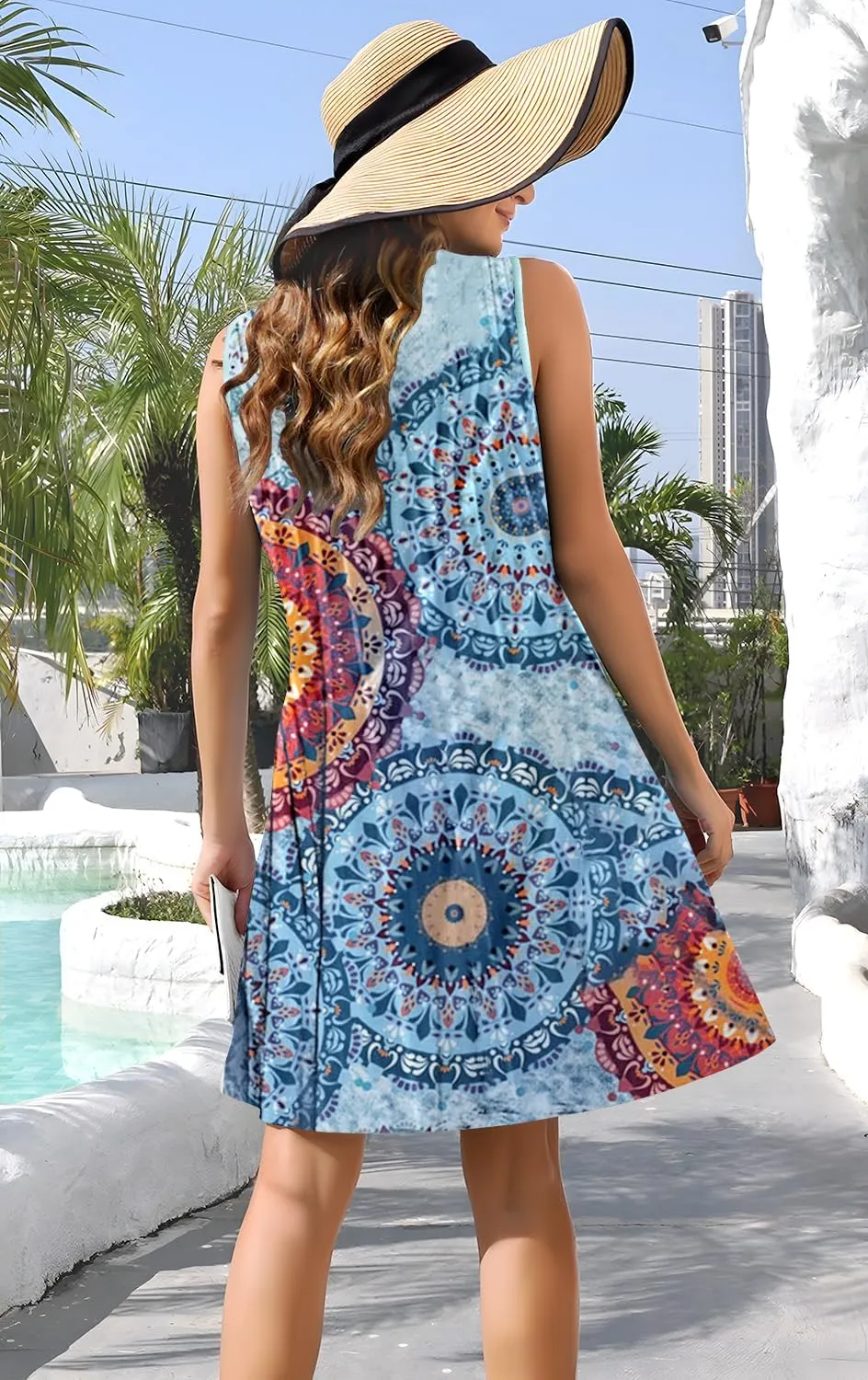 ETCYY Sundresses for Women 2025 Vacation Swim Cover up Beach Dresses Button Down Sleeveless Boho Floral V-Neck Summer Dress