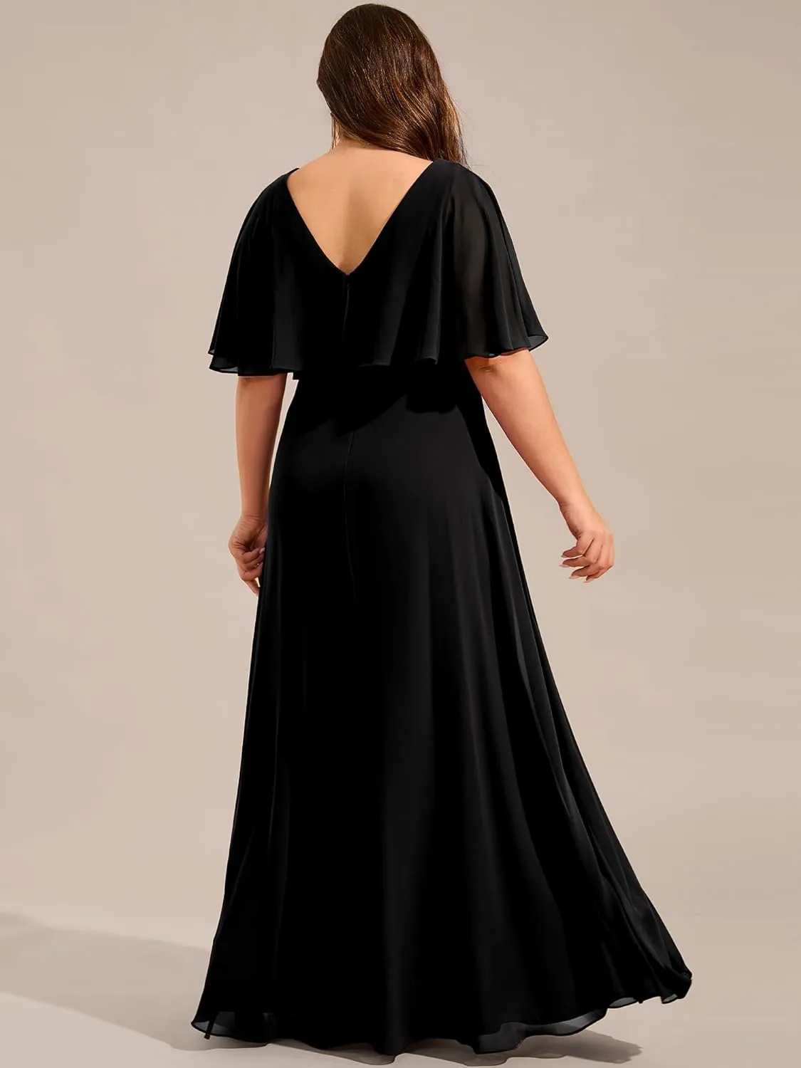Ever-Pretty Plus Women's Ball Gown V-Neck A Line Chiffon Applique Shawl Short Sleeves Maxi Plus Size Formal Dresses 02289-DA