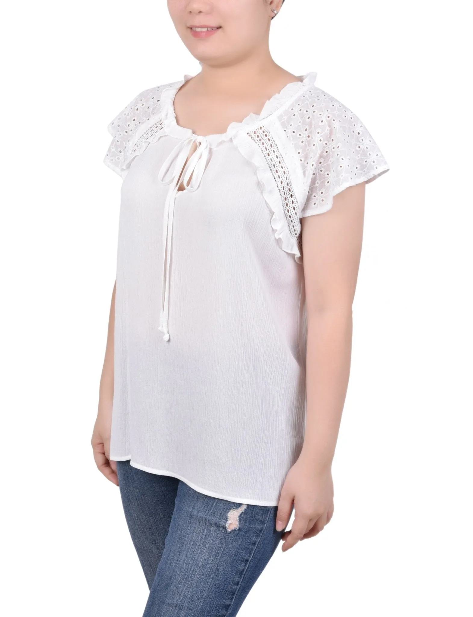 Eyelet Sleeve Blouse - Petite