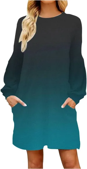 Fall Maxi Dresses for Women 2024 Casual Long Sleeve Boho Mini Dress Loose Fit Elegant Beach Dresses with Pockets Casual Fall Dresses for Women Mint Green S