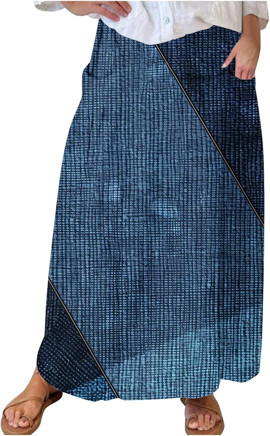 Fashion Skirts for Women Boho Graphic Trendy Beach Skirt Stretchy Pleated Plus Size Loose Western Skirt with Pocket