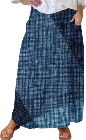 Fashion Skirts for Women Boho Graphic Trendy Beach Skirt Stretchy Pleated Plus Size Loose Western Skirt with Pocket