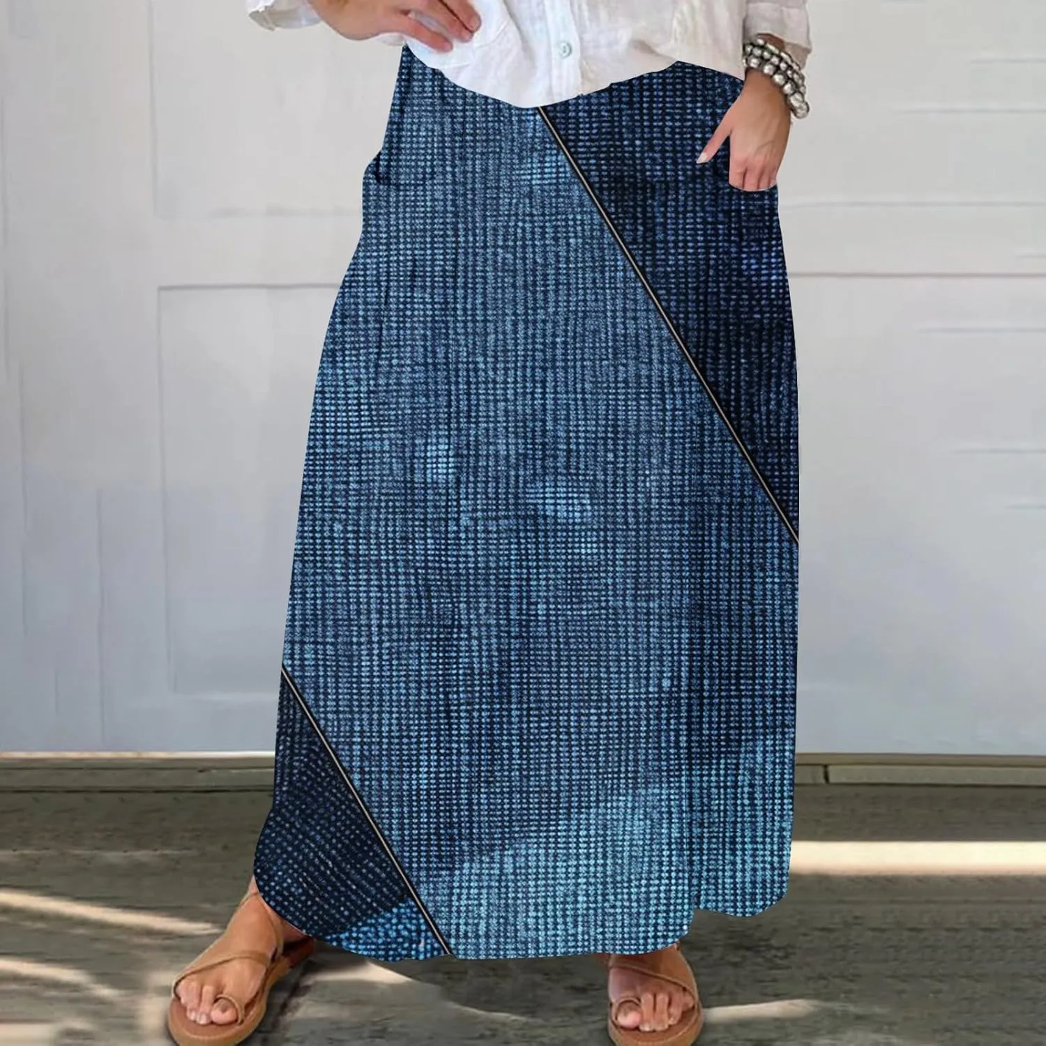 Fashion Skirts for Women Boho Graphic Trendy Beach Skirt Stretchy Pleated Plus Size Loose Western Skirt with Pocket