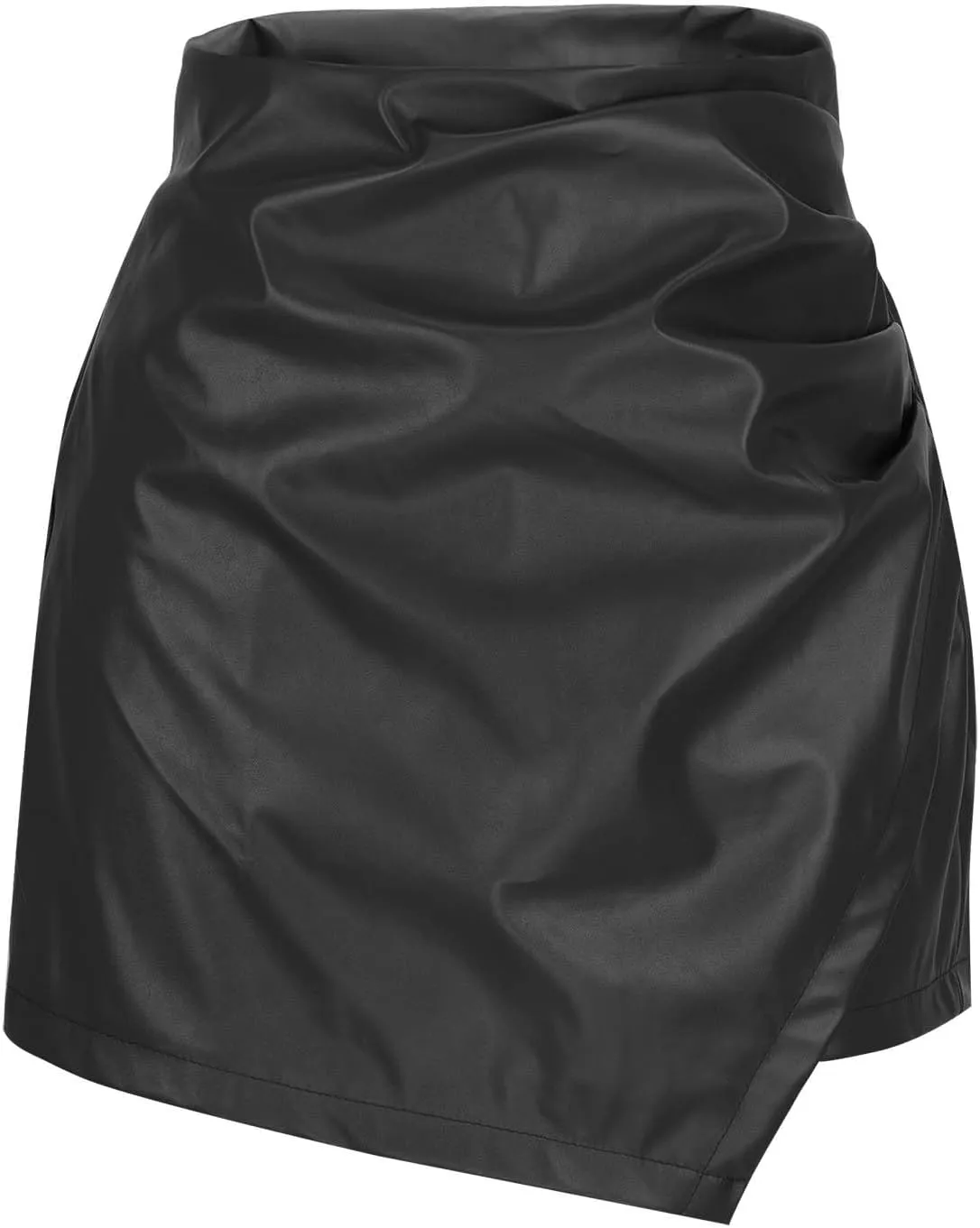 Faux Leather Skorts for Women Elastic High Waisted Ruched Wrap Skort Skirts Casual Sexy Dressy Business Work Skirt