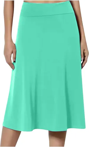 Flared Midi Skirts for Women Summer Plus Size Casual Flowy Long Skirt Comfy High Waist Solid Swing A Line Skirts