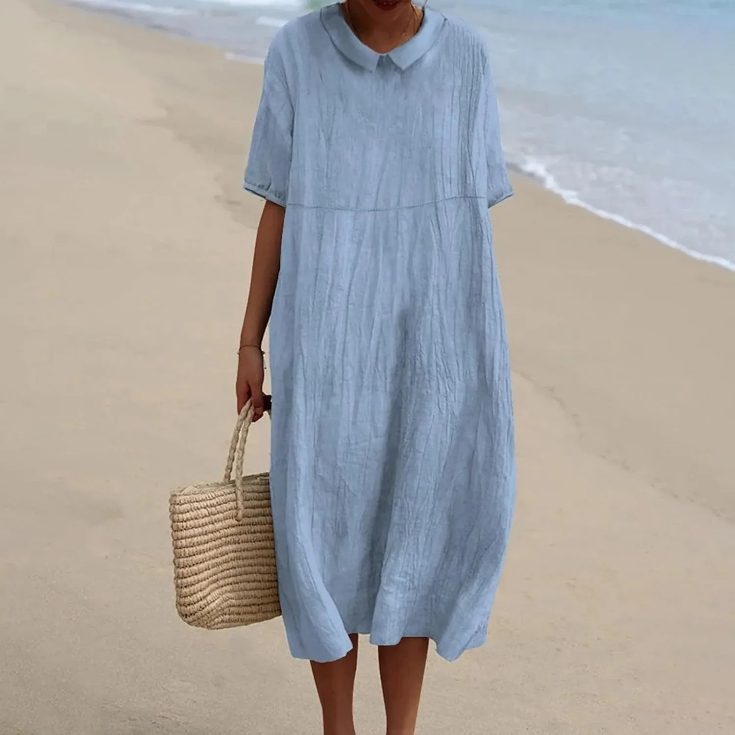 Floral Long Dress for Women Lapel Neck Short Sleeve Midi Dress Plus Size Maxi Dresses Beach Vacation Sundresses