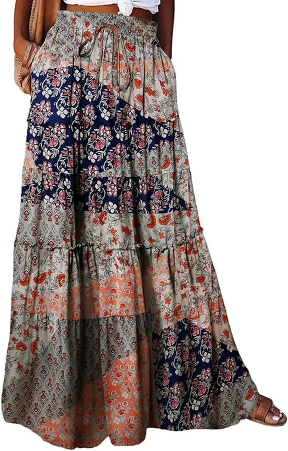 Floral Maxi Skirts for Women 2025 High Waist Pleated A-Line Long Summer Skirt