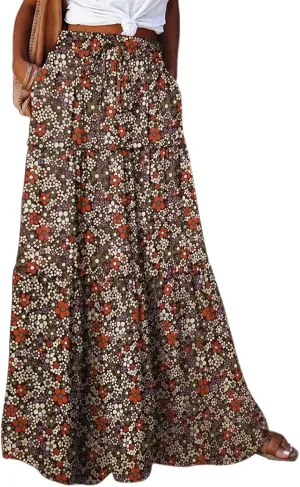 Floral Maxi Skirts for Women 2025 High Waist Pleated A-Line Long Summer Skirt
