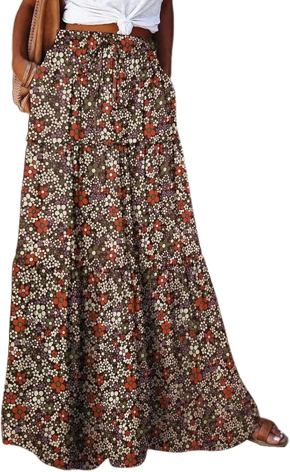 Floral Maxi Skirts for Women 2025 High Waist Pleated A-Line Long Summer Skirt