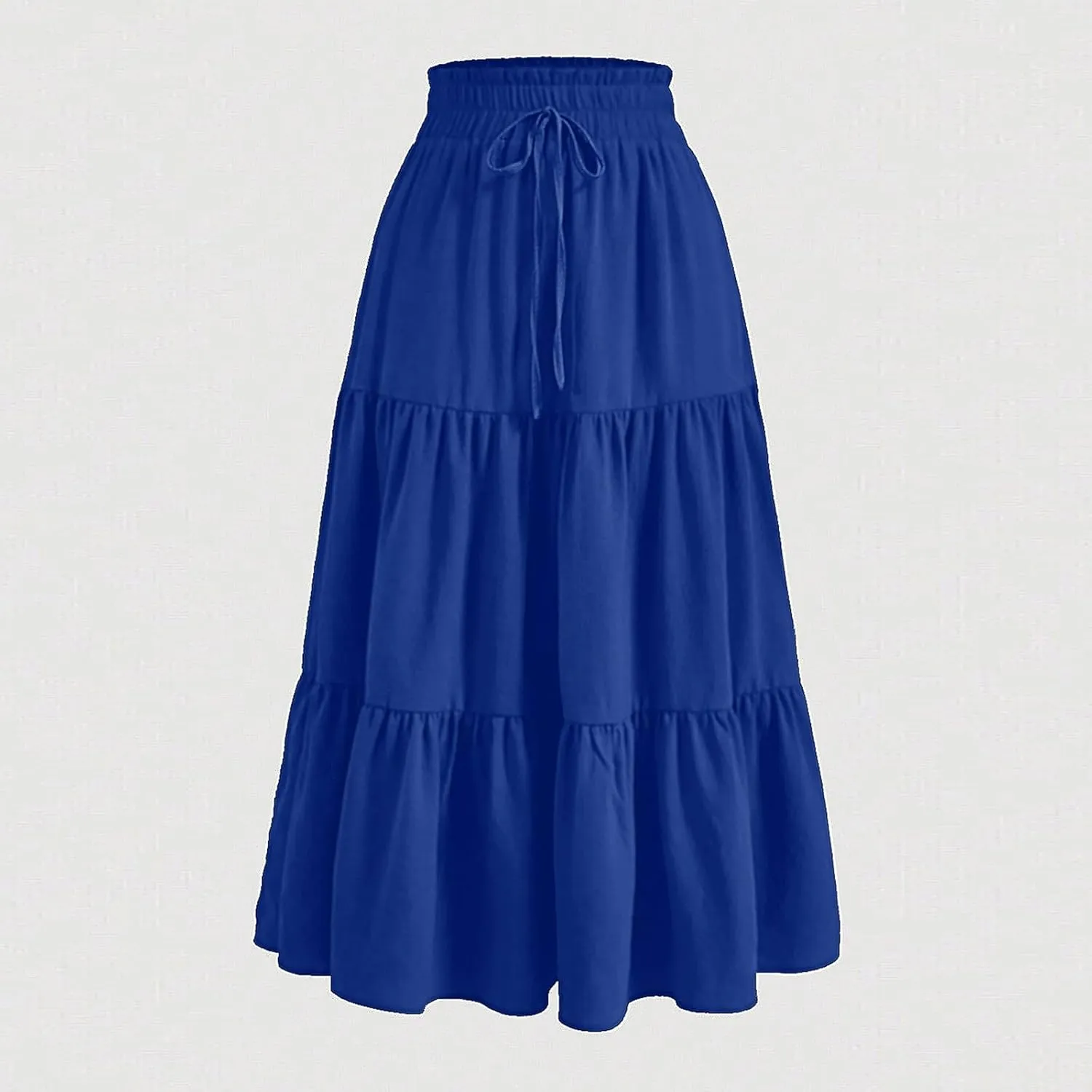 Floral Maxi Skirts for Women Trendy Summer Boho Tiered Long Flowy Skirt Drawstring High Waisted Swing A-Line Skirt