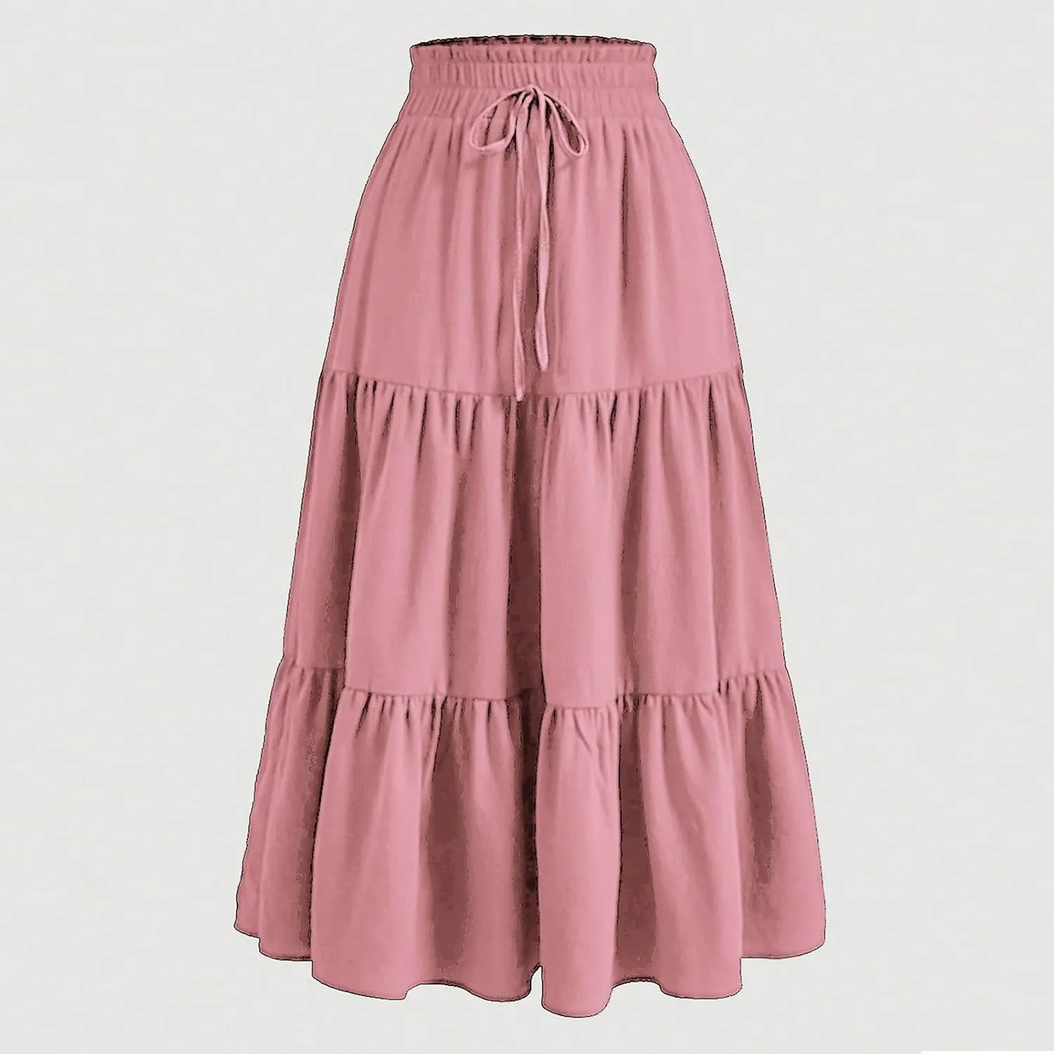 Floral Midi Skirts for Women Summer Flowy Tiered Skirt Drawstring Summer Knee Length A Line Skirts with Pockets
