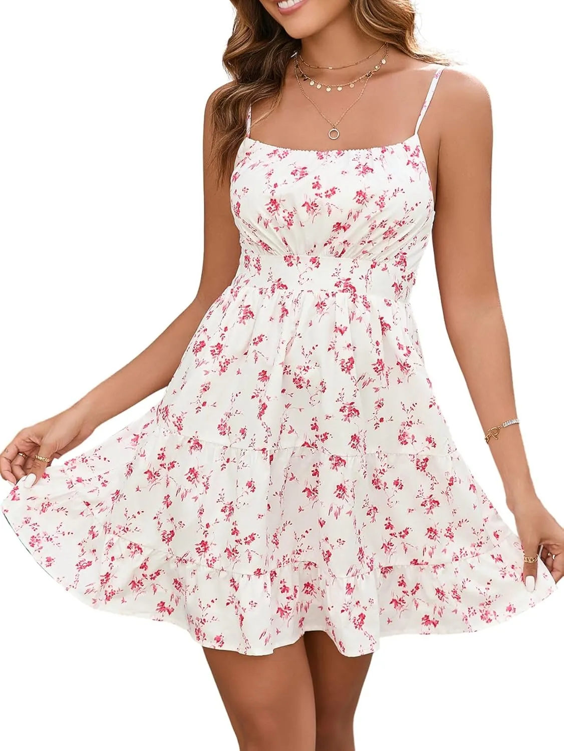 Floral Mini Dress Spaghetti Strap Square Neck A Line Cute Sundress Beach Summer Dresses for Women 2025