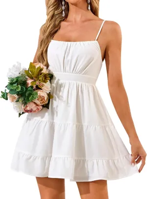 Floral Mini Dress Spaghetti Strap Square Neck A Line Cute Sundress Beach Summer Dresses for Women 2025