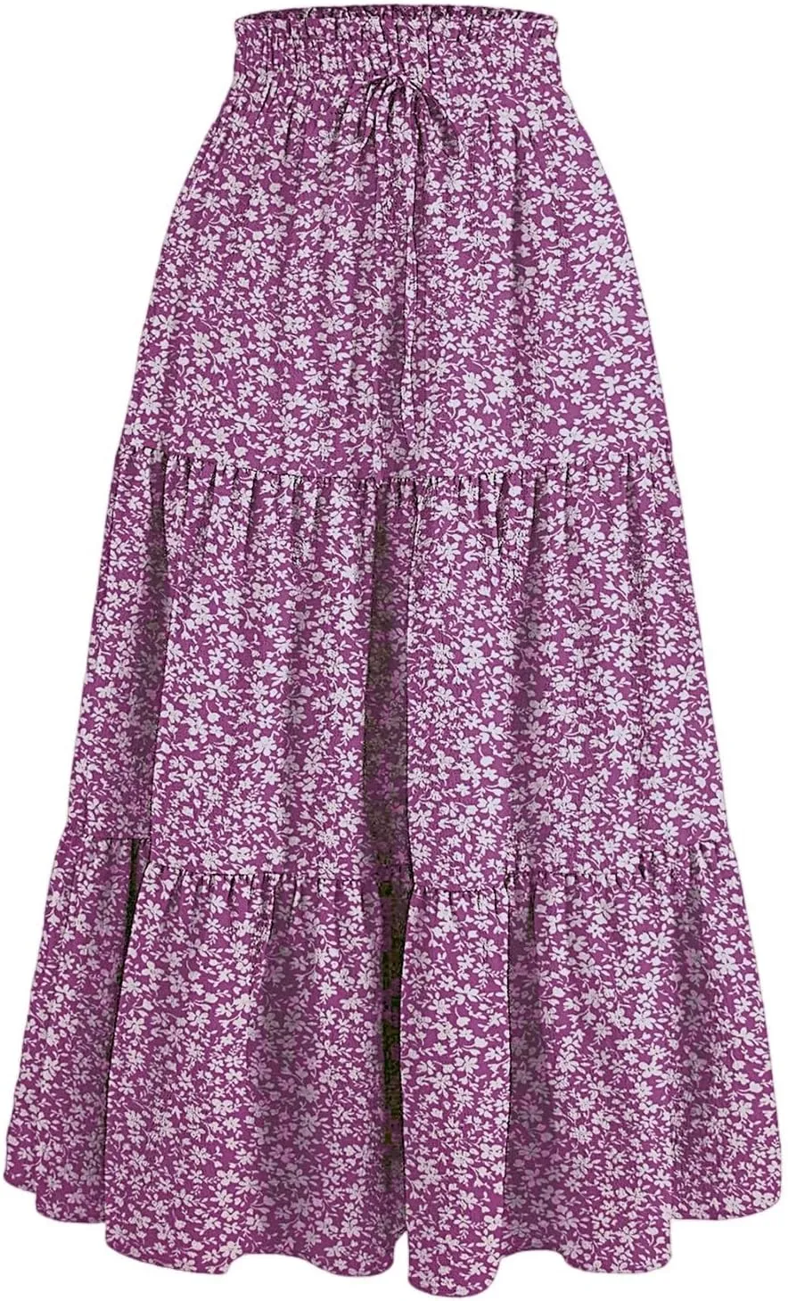 Floral Pleated Skirts for Women Midi Length Summer Casual Boho Renaissance Flowy Plus Size Tiered A Line Skirt